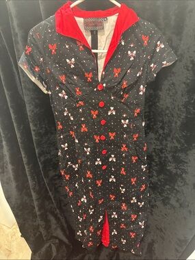 Voodoo Vixen retro -Inspired Black & Red Butterfly Button Dress